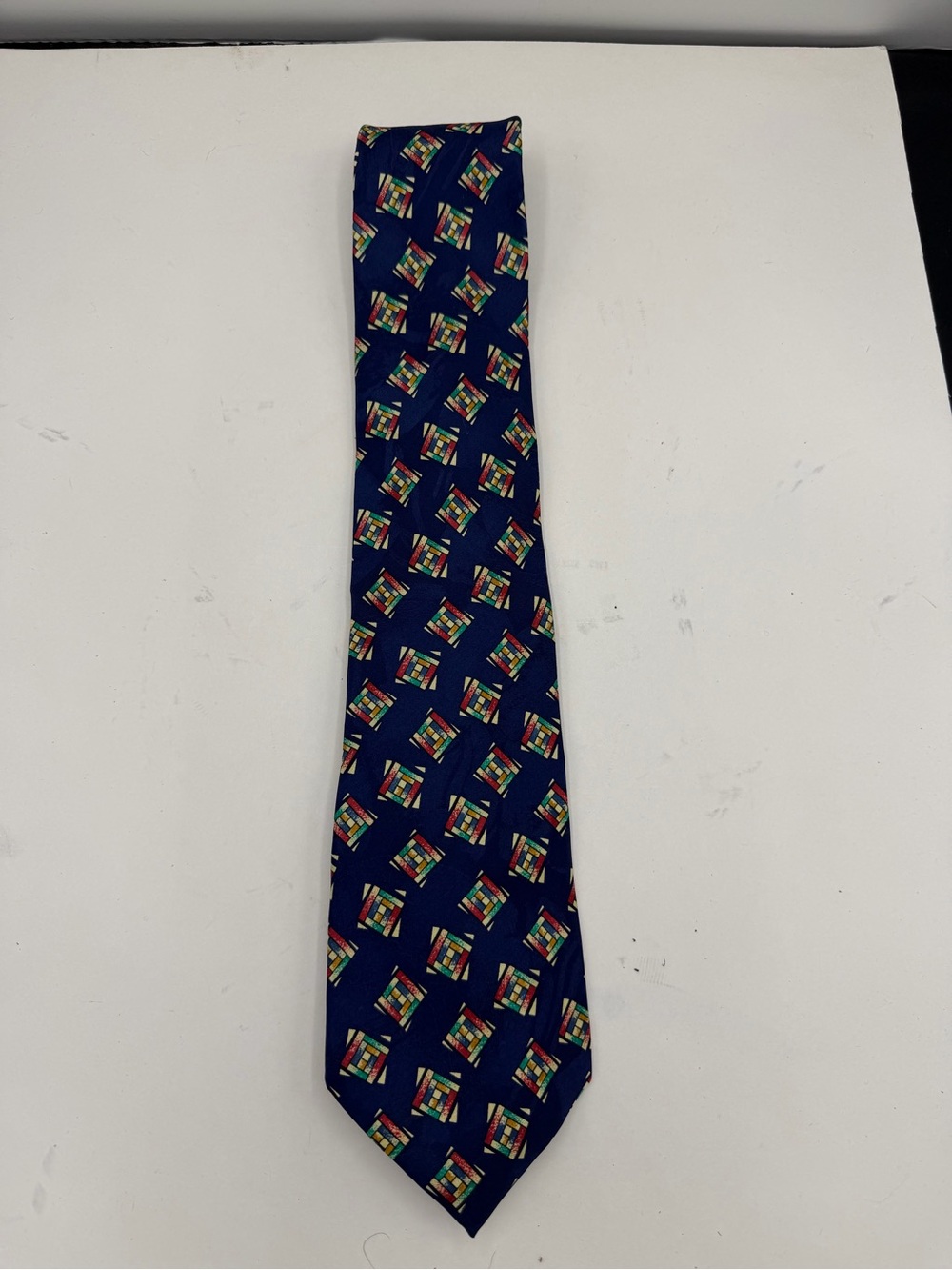 Men's Vintage Hyde Park Navy Tie with Multicolor Geometric Motif